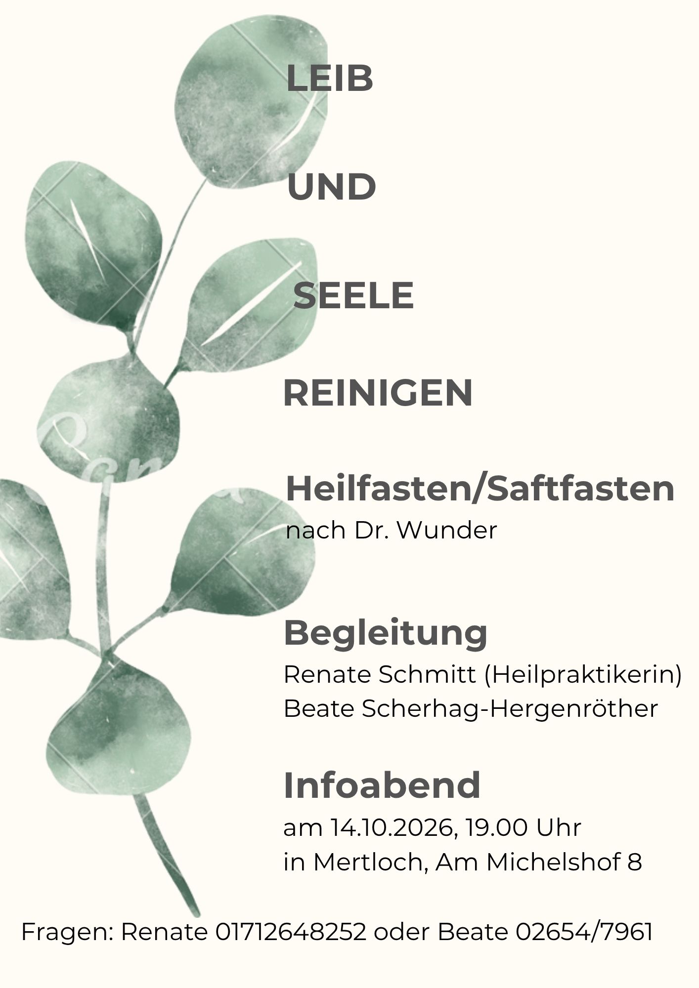 Man sieht die Einladung zum Heilfasten im Oktober 2026 in Mertloch