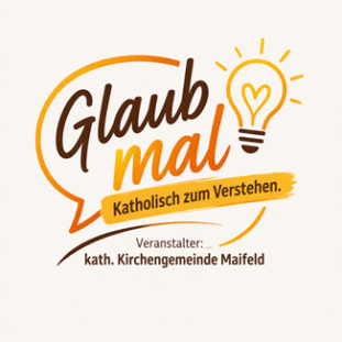 Es ist der Schriftzug Glaub Mal in einer gelben Gedankenblase mit einer strahlenden Glühbirne oben rechts zu sehen
